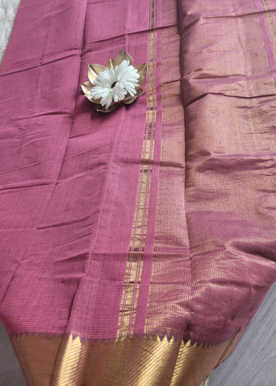 Mauve Pink Mangalgiri Cotton Saree- Andhra