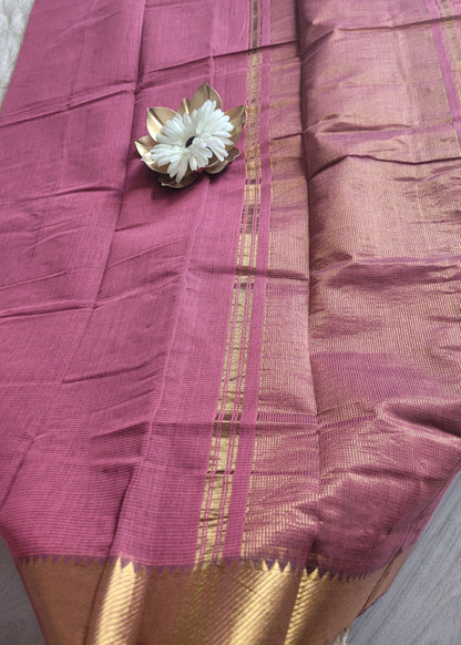 Mauve Pink Mangalgiri Cotton Saree- Andhra