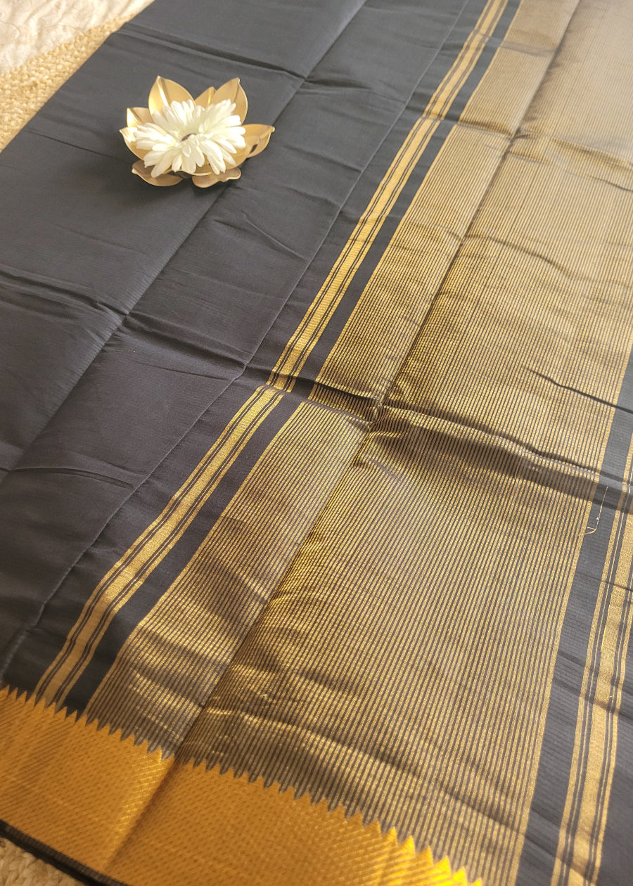 Black Mangalgiri Cotton Saree- Andhra
