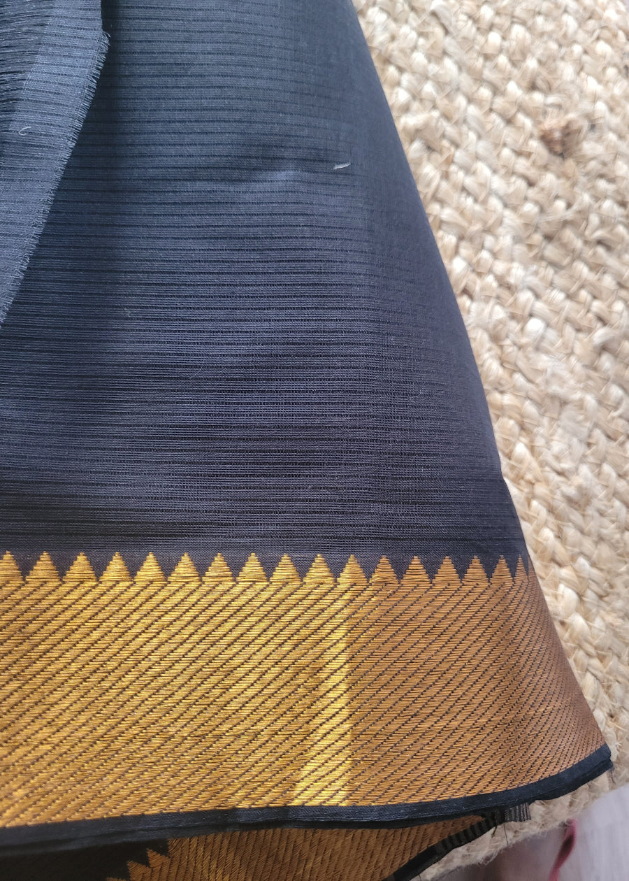 Black Mangalgiri Cotton Saree- Andhra