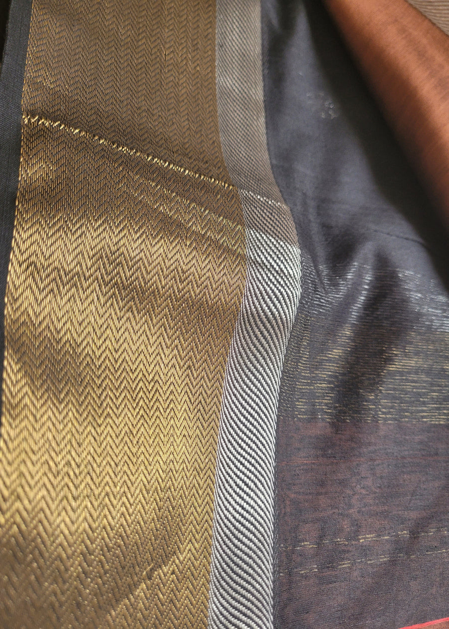 Brown And Black Pure Maheshwari Silk Cotton saree- MP