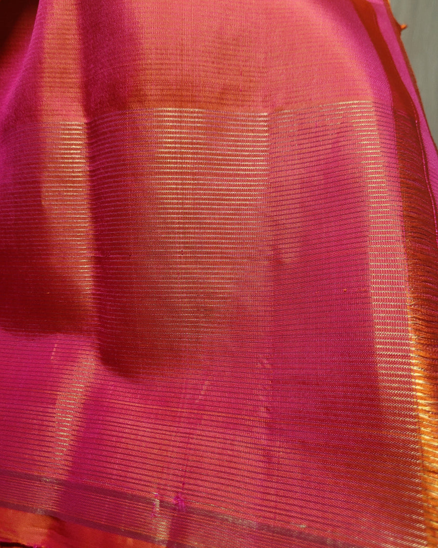 Turmeric Yellow And Dual Tone Pink Pure Kancheepuram Silk Saree- TN