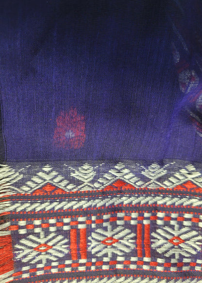 Navy Blue and Red Soft Cotton Saree- Bengal