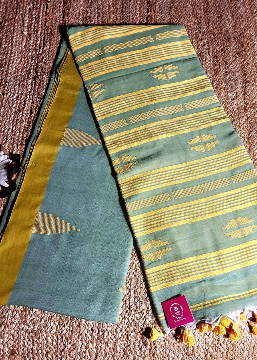 Pista Green And Yellow Soft Cotton Saree-Bengal