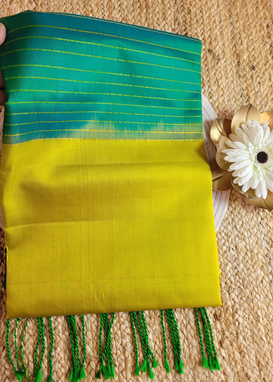 Dual Tone Green And Yellow Pure Silk Saree - TN