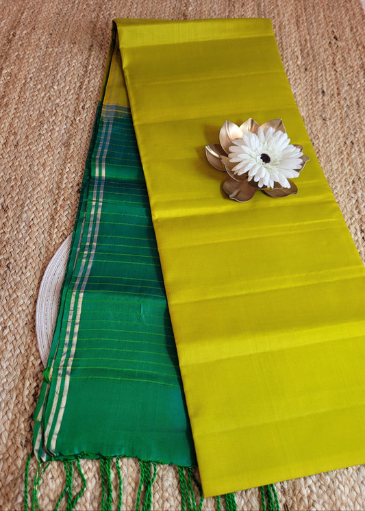 Dual Tone Green And Yellow Pure Silk Saree - TN