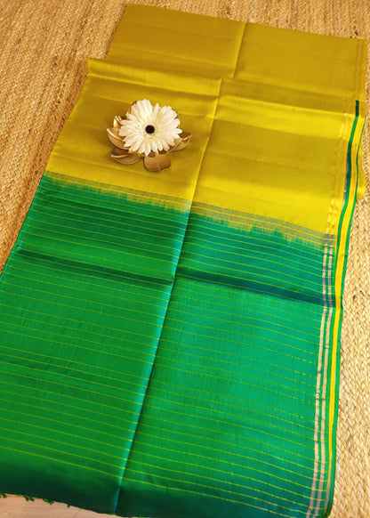 Dual Tone Green And Yellow Pure Silk Saree - TN
