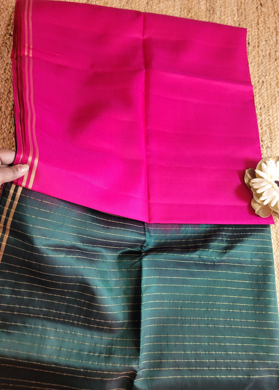 Rani Pink And Green Kanchipuram  Silk Saree - TN