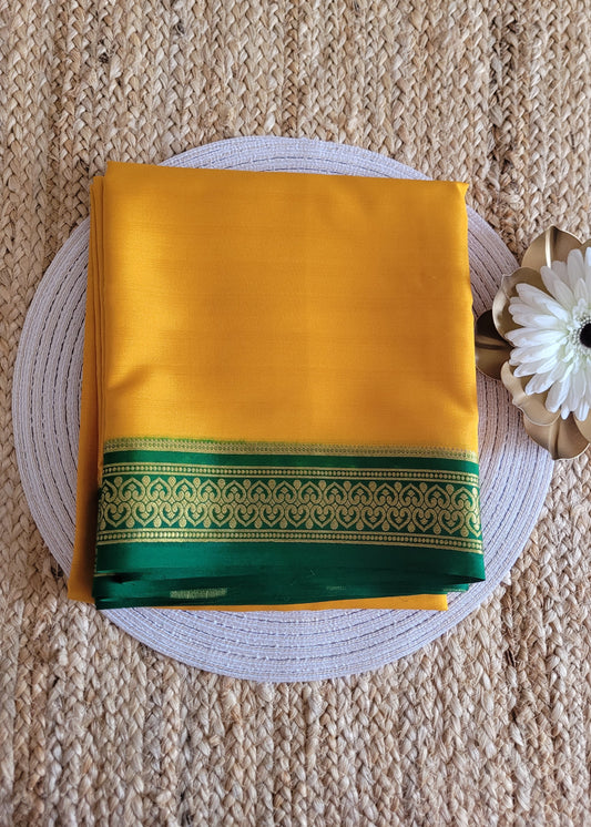 Yellow And Green Pure Mysore Silk Saree - Karnataka