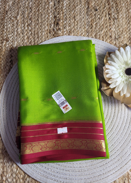 Green And Maroon Pure Mysore Silk Saree - Karnataka