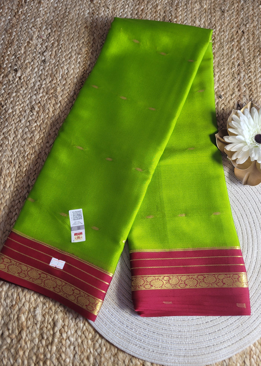 Green And Maroon Pure Mysore Silk Saree - Karnataka