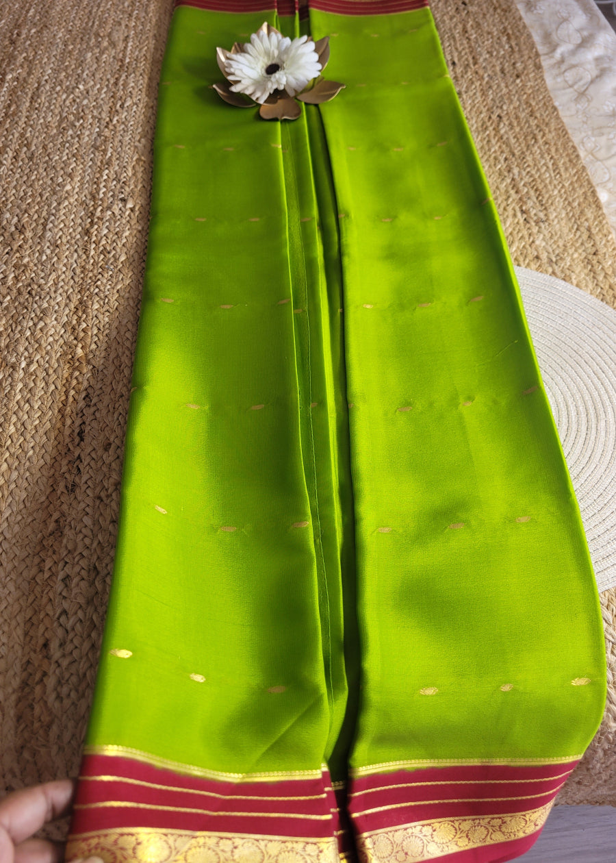 Green And Maroon Pure Mysore Silk Saree - Karnataka