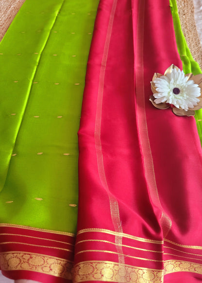 Green And Maroon Pure Mysore Silk Saree - Karnataka