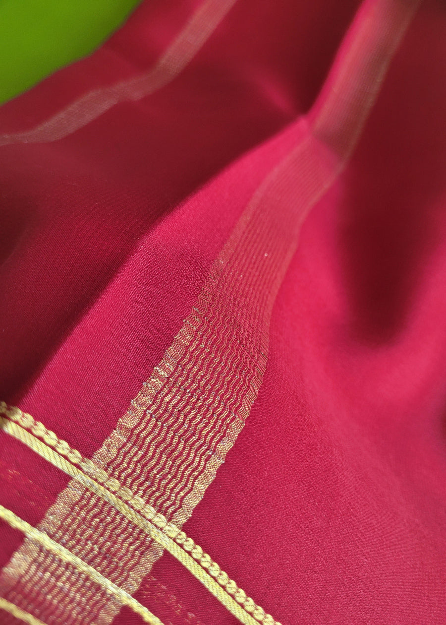 Green And Maroon Pure Mysore Silk Saree - Karnataka