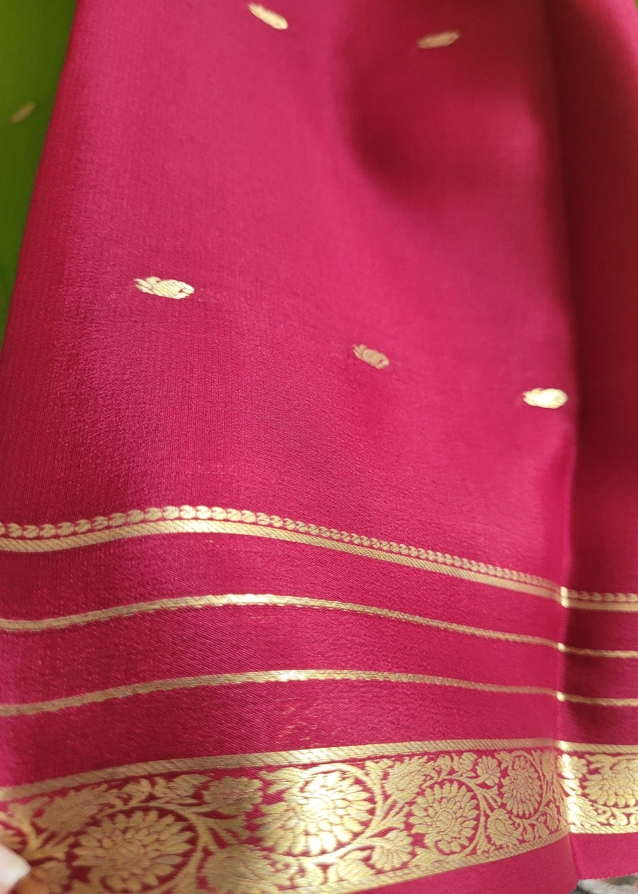 Green And Maroon Pure Mysore Silk Saree - Karnataka