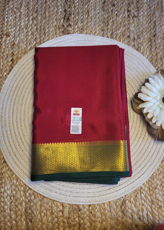 Maroon And Green Pure Mysore Silk Saree - Karnataka