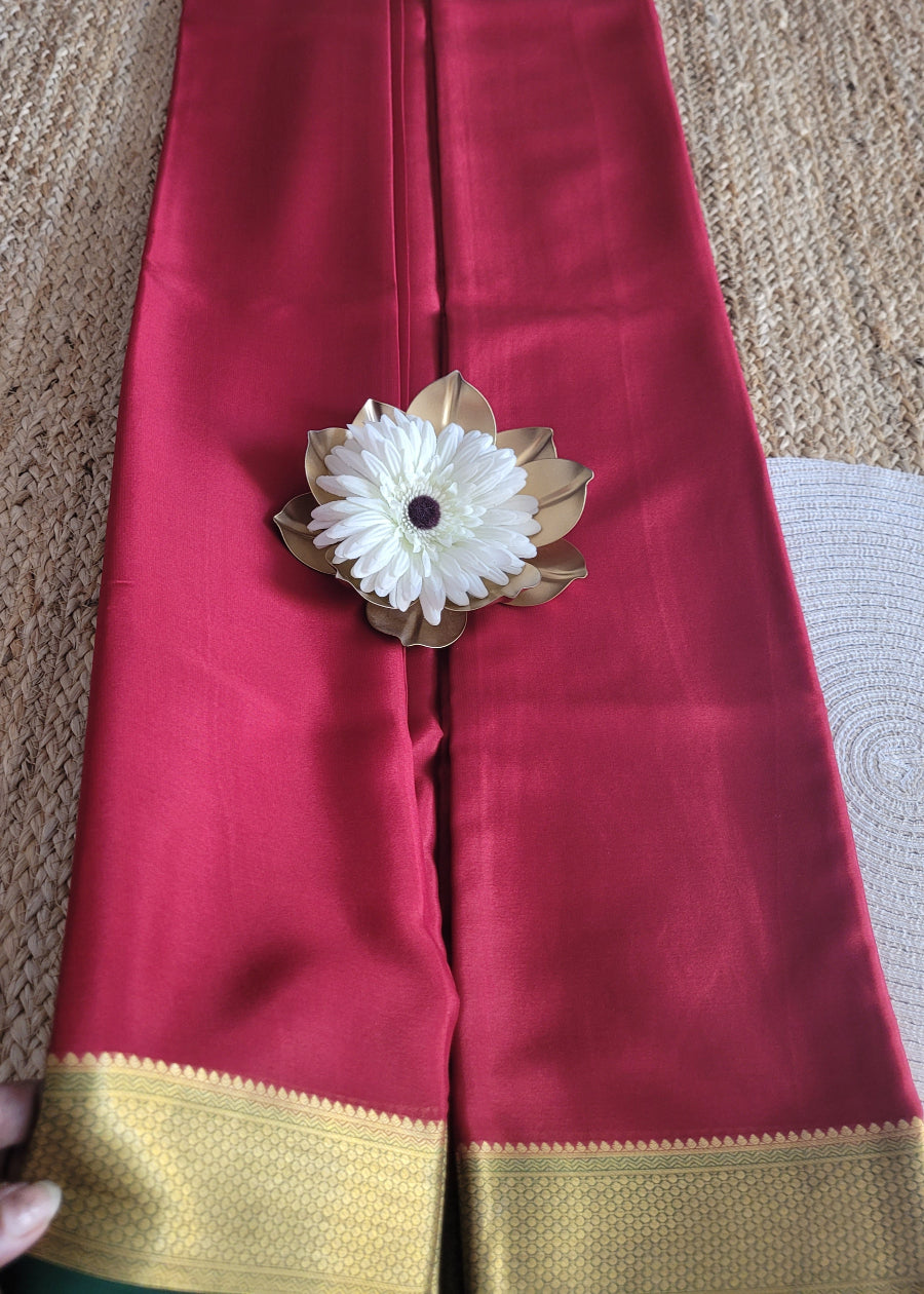Maroon And Green Pure Mysore Silk Saree - Karnataka