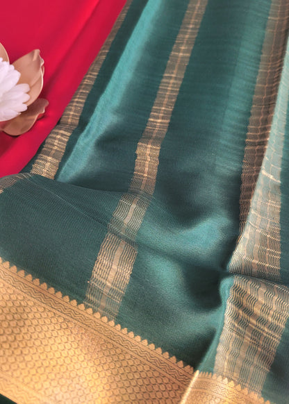 Maroon And Green Pure Mysore Silk Saree - Karnataka