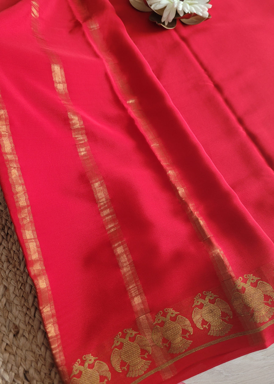 Red Pure Mysore Silk Saree - Karnataka