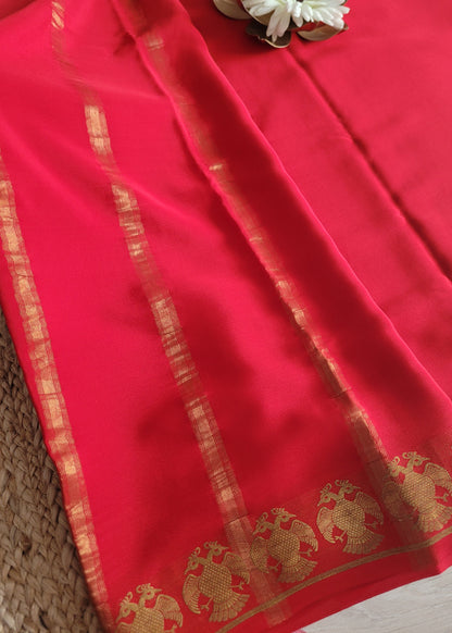 Red Pure Mysore Silk Saree - Karnataka