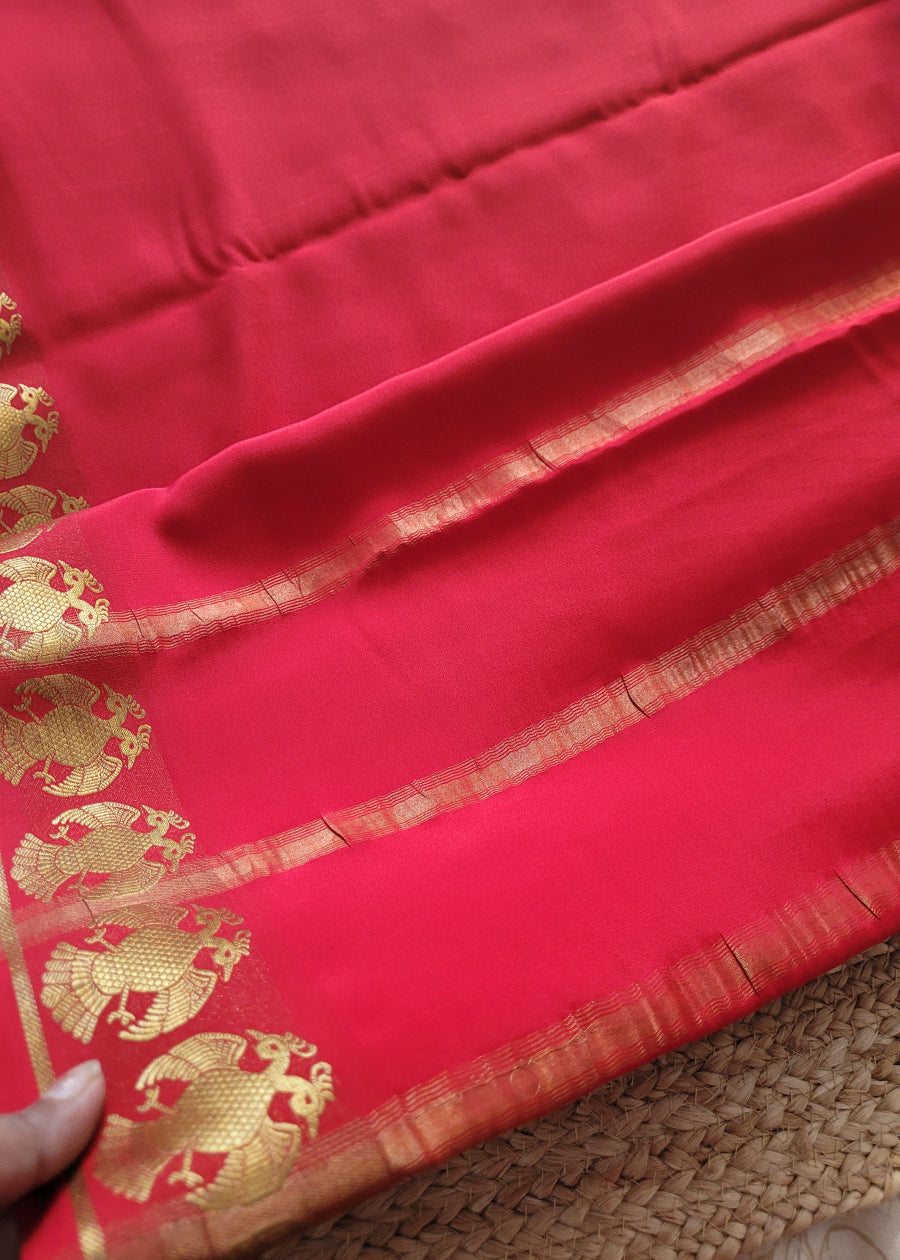 Red Pure Mysore Silk Saree - Karnataka