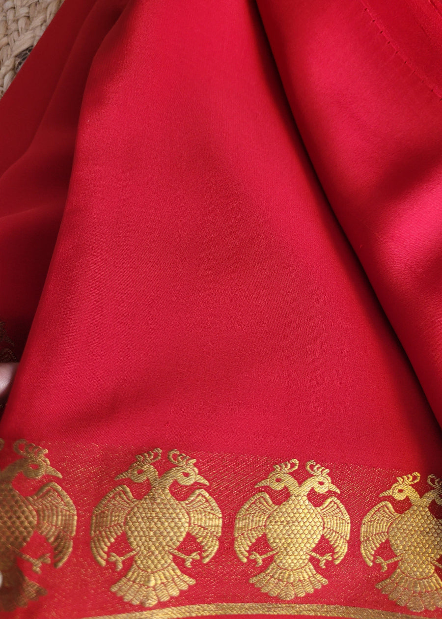 Red Pure Mysore Silk Saree - Karnataka