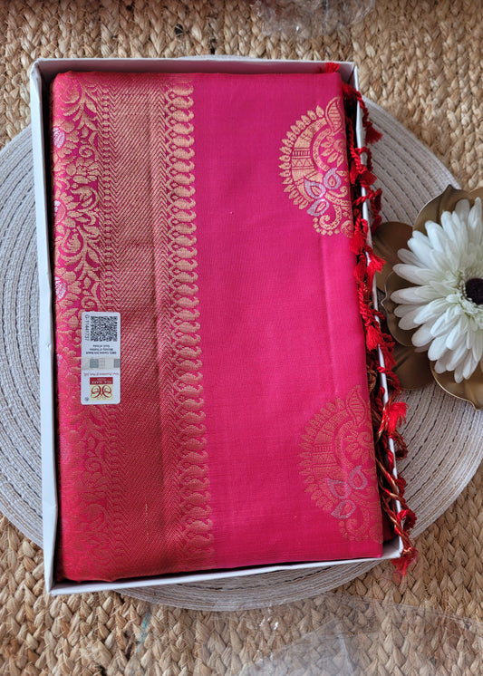 Dark Pink Kanchipuram  Silk Saree - TN