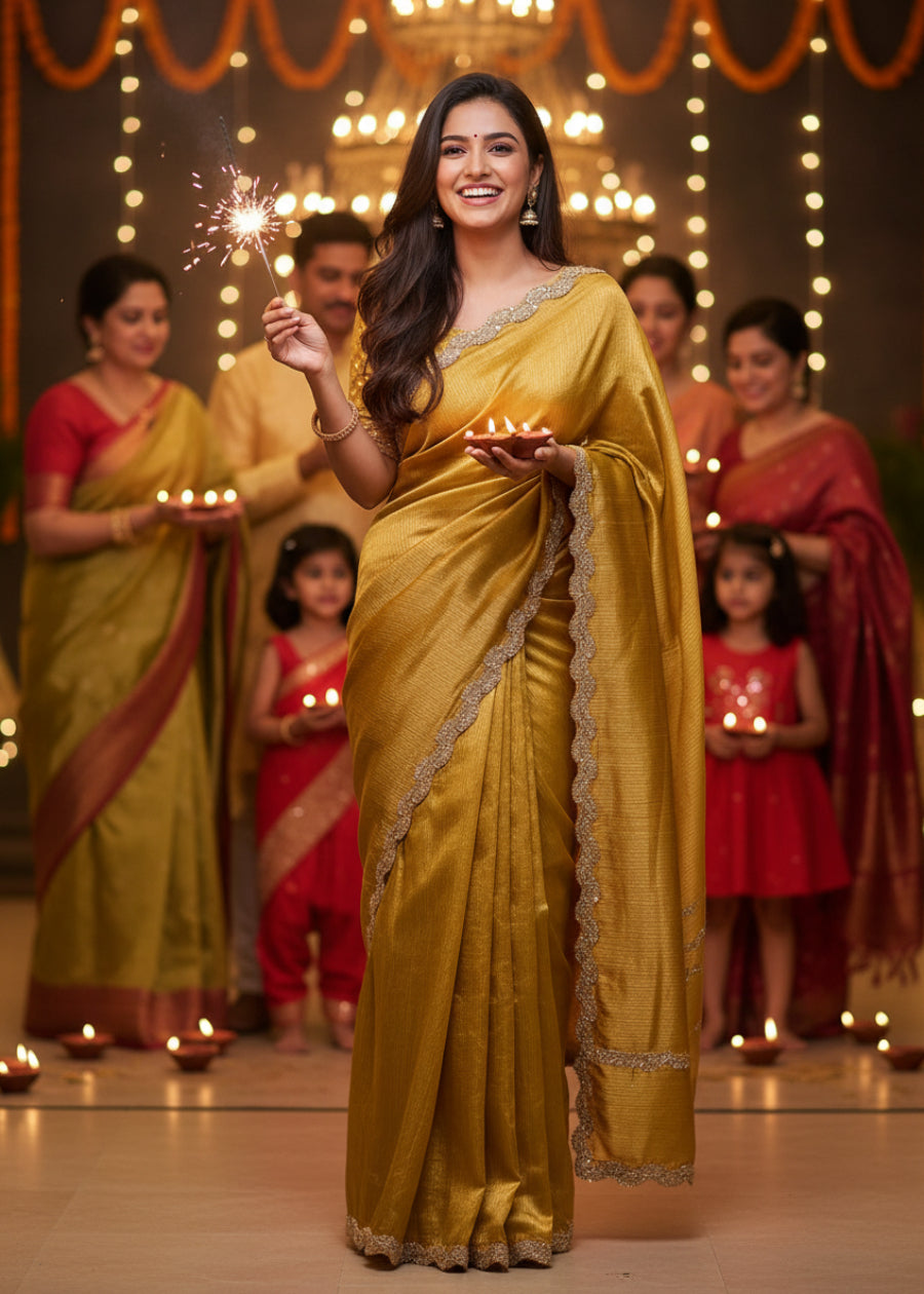 Diwali Special Golden Yellow Designer Saree