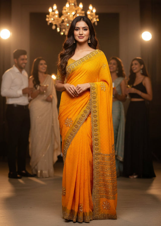 Diwali Special Yellow Designer Saree