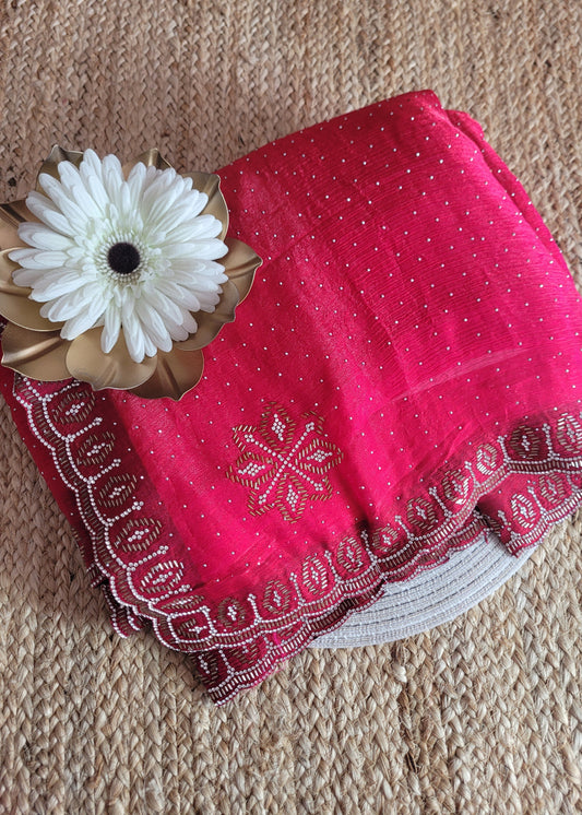 Diwali Special Pinkish Red Designer Saree