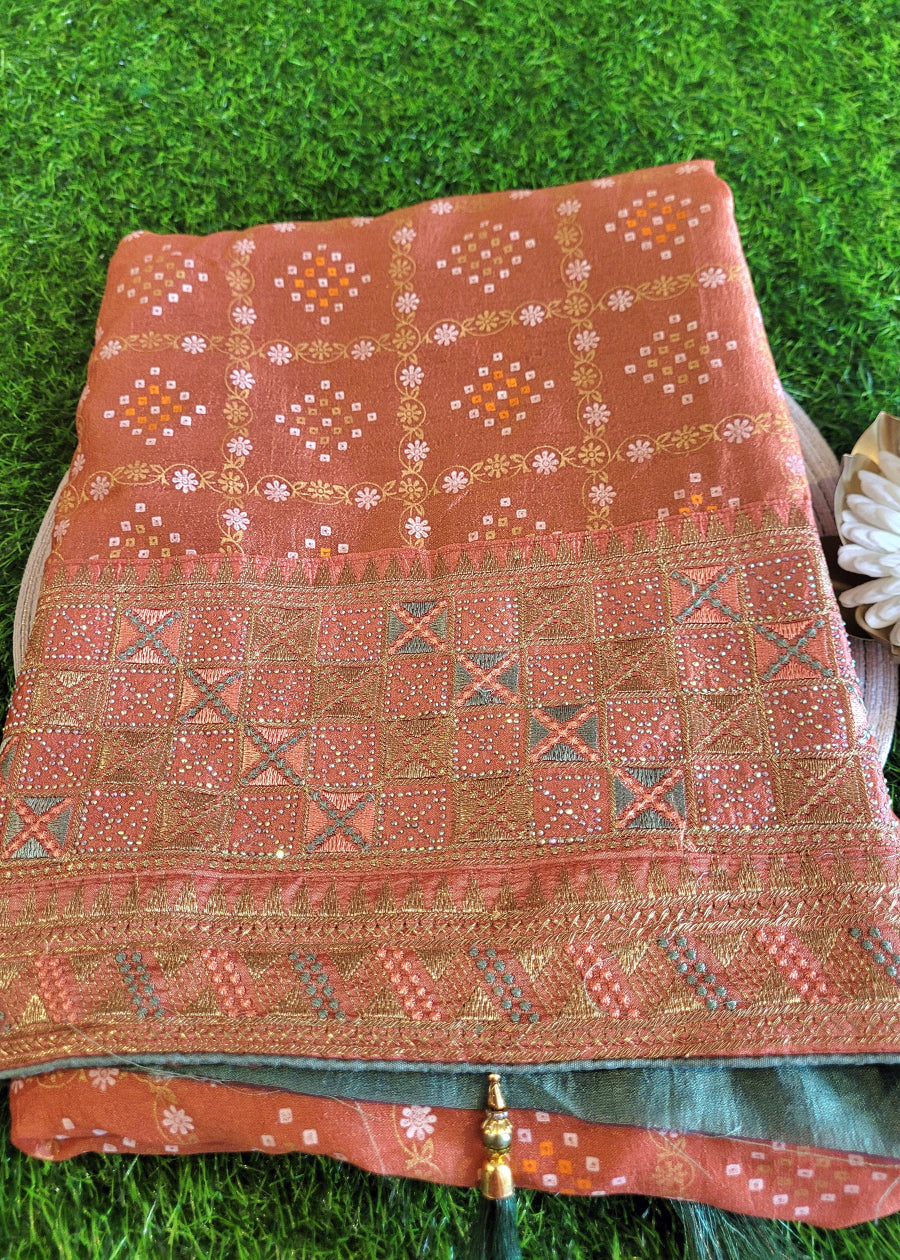 Diwali Special Light Peach Bandhni Saree