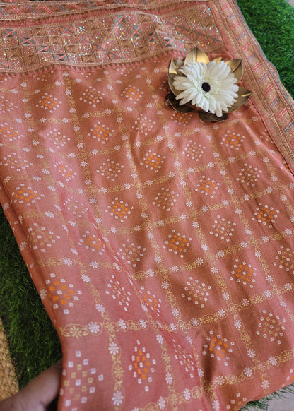 Diwali Special Light Peach Bandhni Saree