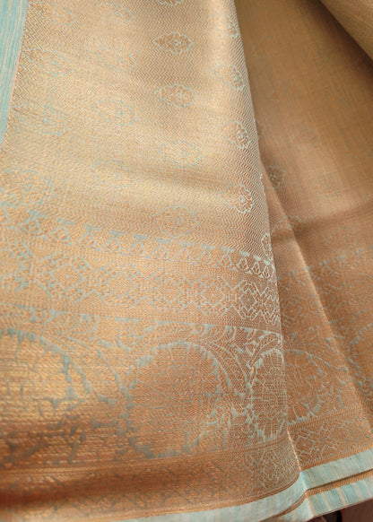 Light Turquoise Green Linen Cotton  Saree- Banaras