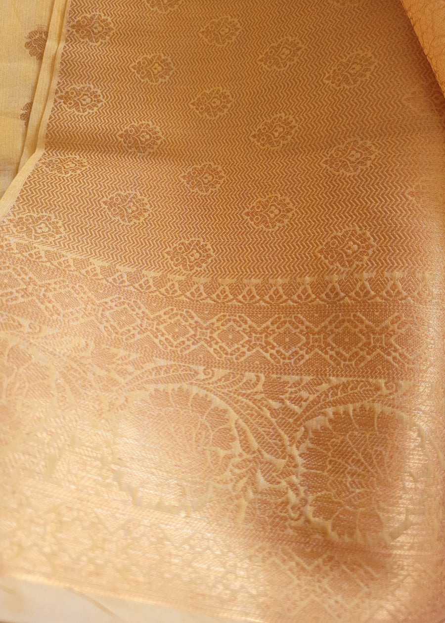 Light Yellow Linen Cotton Saree-Banaras