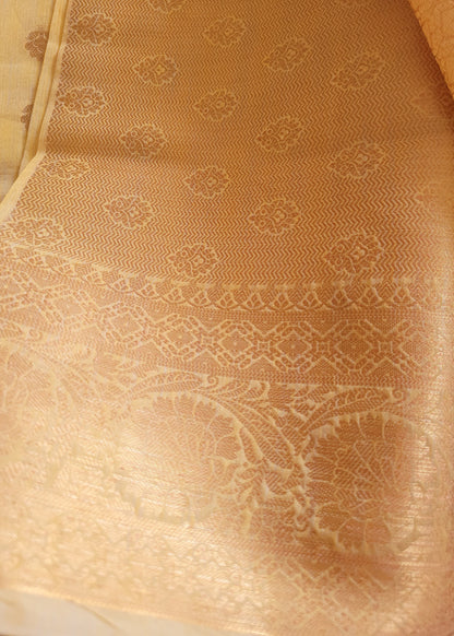 Light Yellow Linen Cotton Saree-Banaras