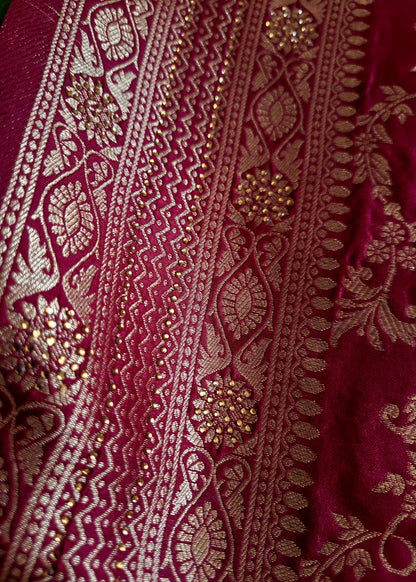 Deep Maroon Semi Dupion Silk Saree- Banaras