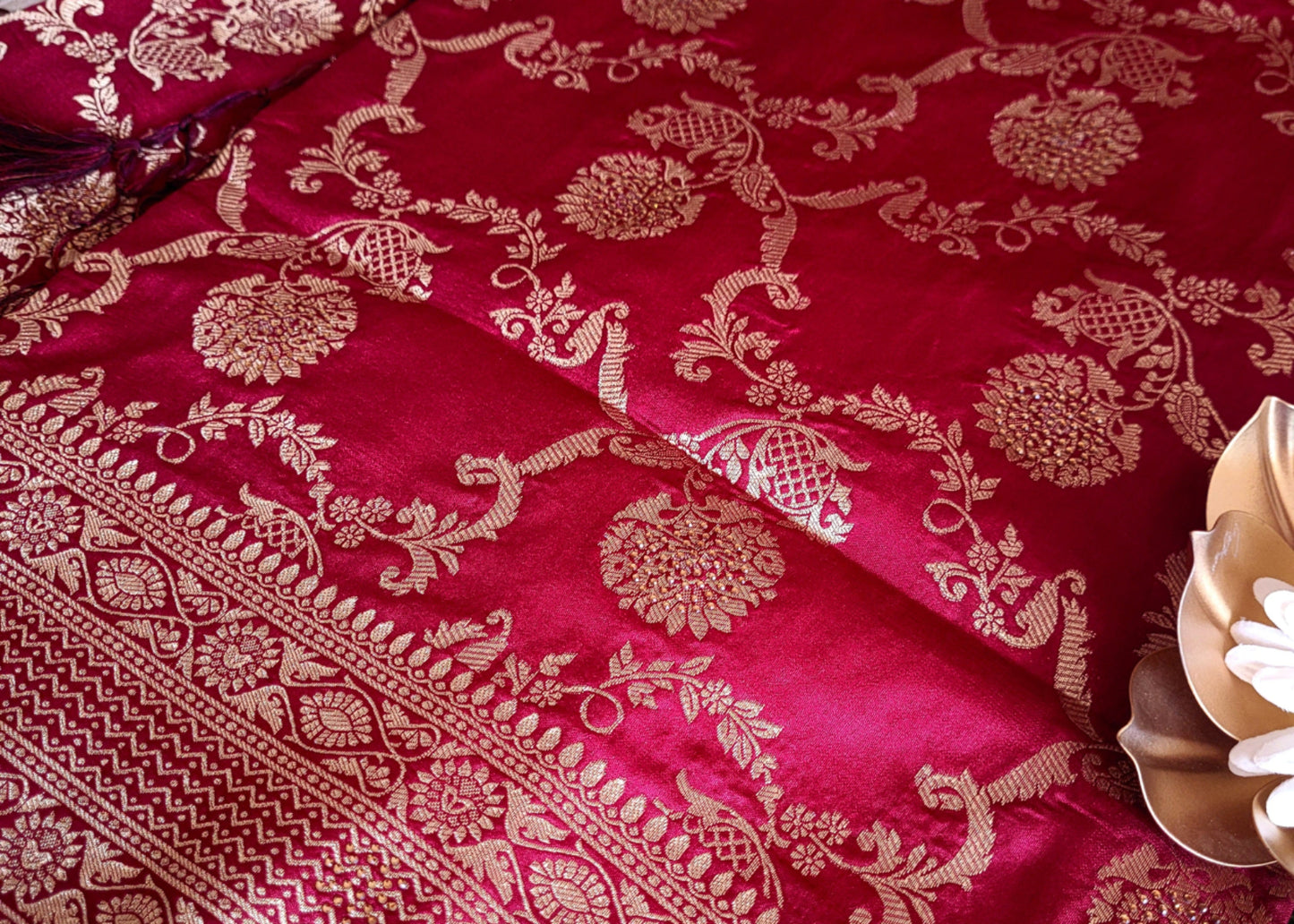 Deep Maroon Semi Dupion Silk Saree- Banaras