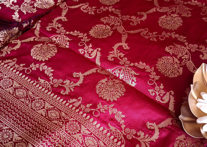Deep Maroon Semi Dupion Silk Saree- Banaras