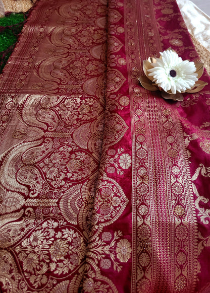 Deep Maroon Semi Dupion Silk Saree- Banaras