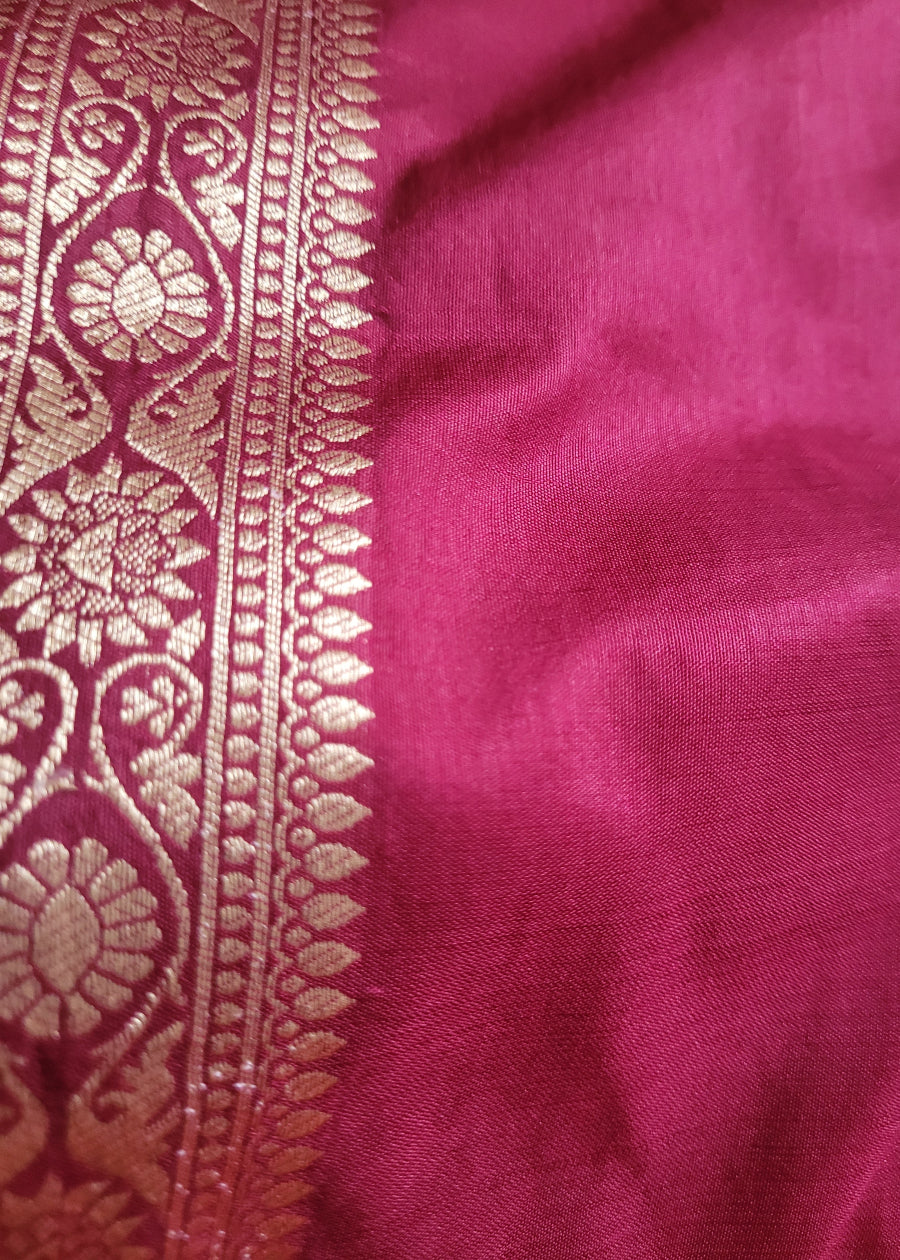 Deep Maroon Semi Dupion Silk Saree- Banaras