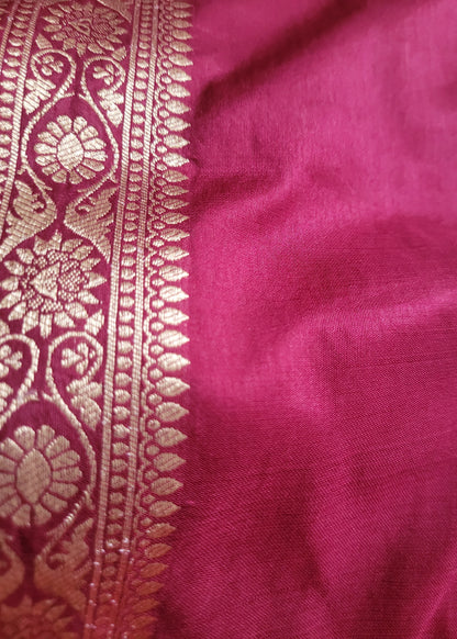 Deep Maroon Semi Dupion Silk Saree- Banaras