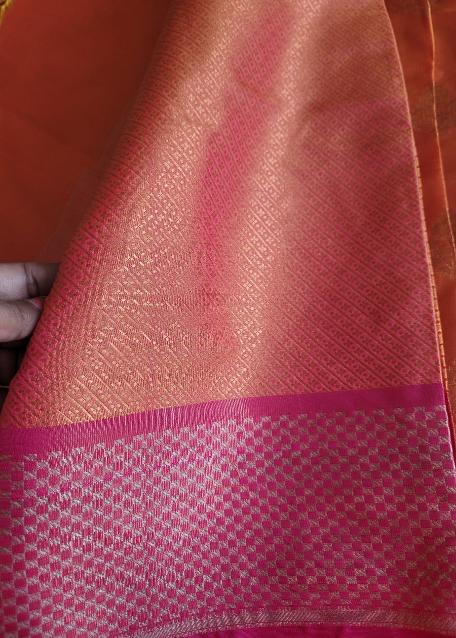 Orange and Pink Dual Tone Semi Silk Saree- Banaras