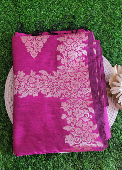 Purplish Pink Linen Cotton Saree- Banaras