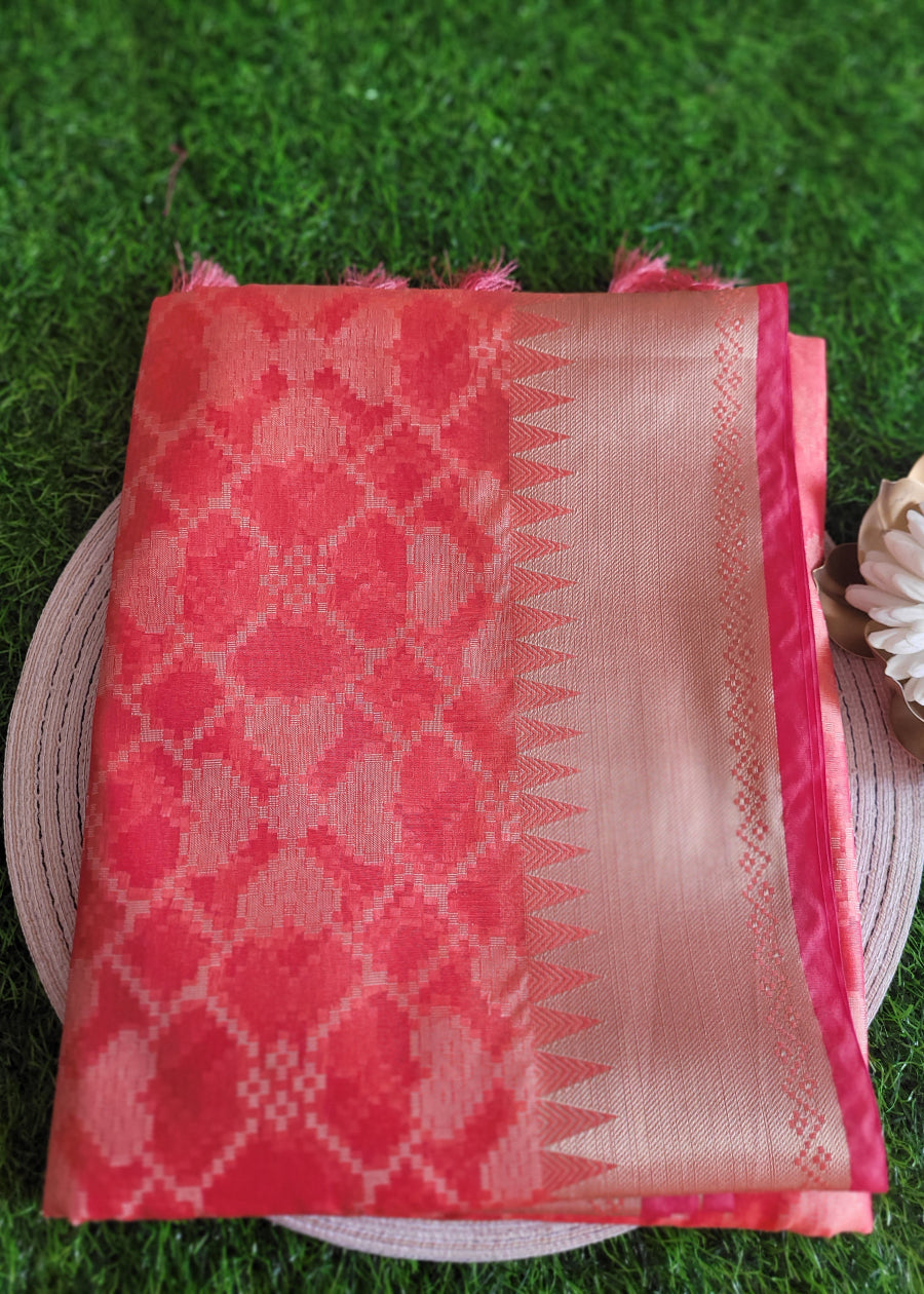 Peach Semi Silk Saree- Banaras