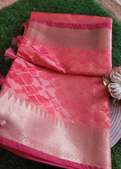 Peach Semi Silk Saree- Banaras