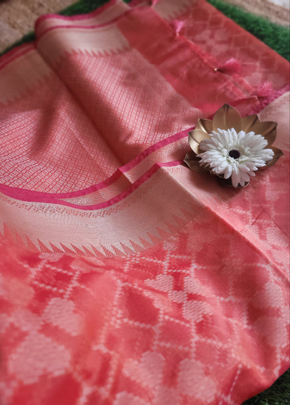 Peach Semi Silk Saree- Banaras