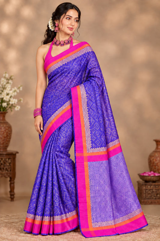 Purple and Pink Chanderi Saree- Banaras