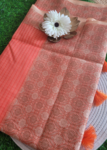 Peach Colour Banarasee Kota Saree- Banaras