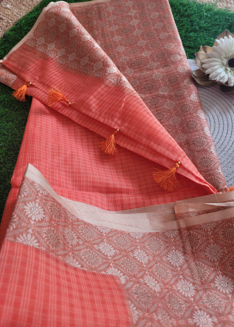 Peach Colour Banarasee Kota Saree- Banaras