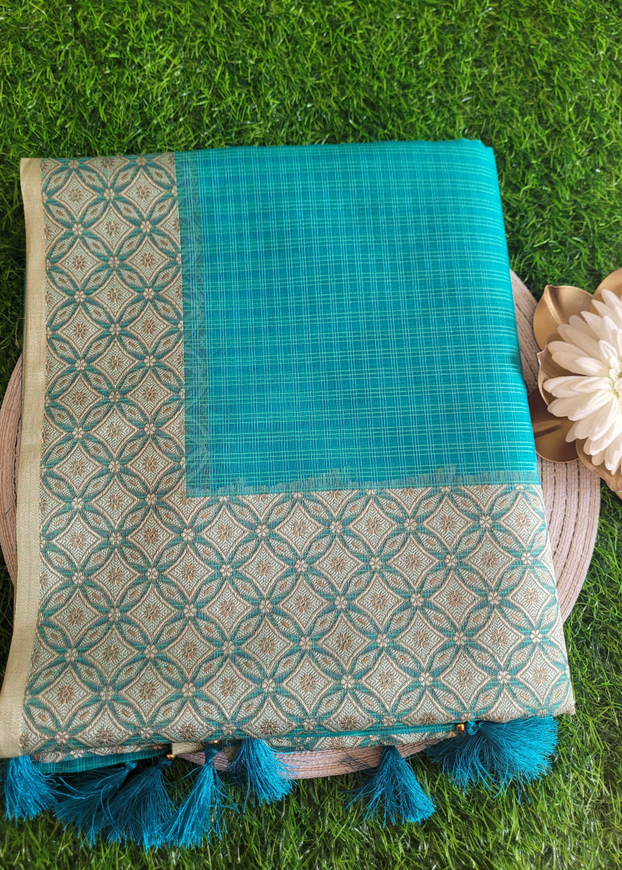 Turquoise Blue Banarasee Kota Saree- Banaras